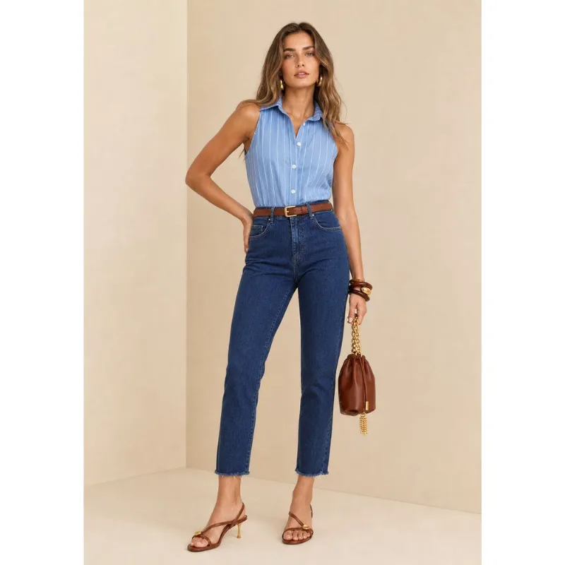 Calça Skinny Alta Azul 40 - Morena Rosa