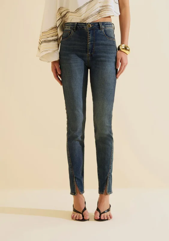 Calça Morena Rosa Skinny Alta Azul - Morena Rosa - Linhas
