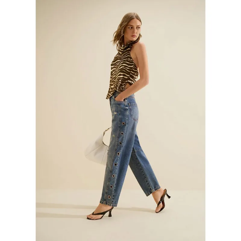 Calca Jeans Cenoura Favo Azul 42 - Morena Rosa