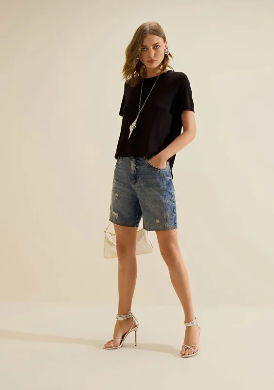 Bermuda Jeans Reta Índigo Azul - Morena Rosa - Linhas