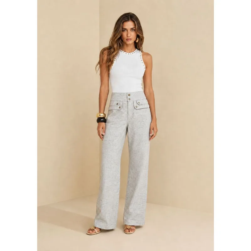 Calça Pantalona Alta Bege 36