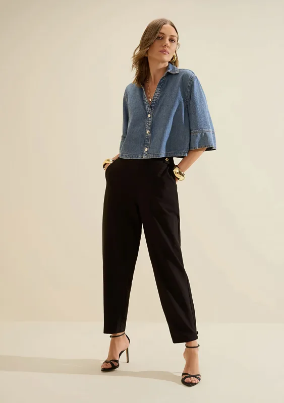 Camisa Morena Rosa Solta Polo Manga 3 Quartos Cropped Azul - Morena Rosa