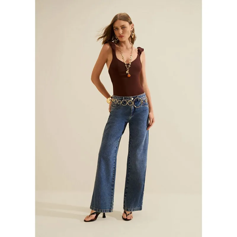Calca Jeans Wide Índigo Azul 42 - Morena Rosa