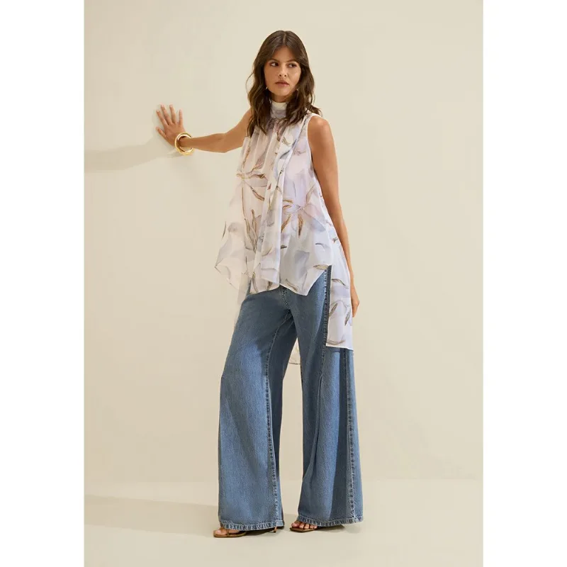 Calca Wide Leg Índigo Azul 42 - Morena Rosa