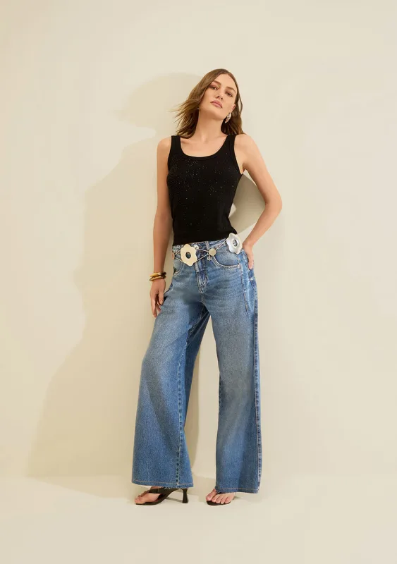 Calça Morena Rosa Wide Alta Azul - Morena Rosa