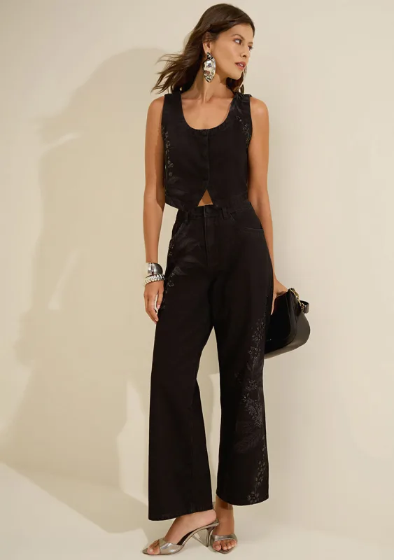 Calca Jeans Wide Safra Preto - Morena Rosa - Linhas