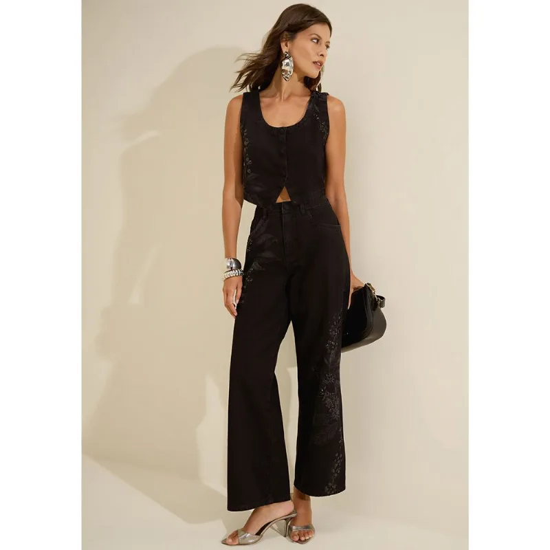 Calca Jeans Wide Safra Preto 44