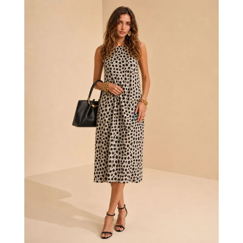 Vestido Morena Rosa Solto Decote Careca Sem Manga Midi Preto GG