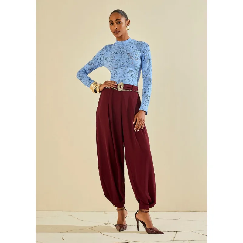 Blusa Morena Rosa Ajustada Gola Alta Manga Longa Padrão Azul PP