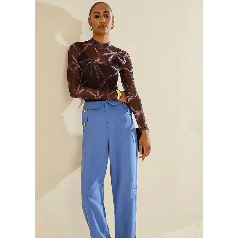 Blusa Morena Rosa Ajustada Gola Alta Manga Longa Padrão Bordo PP