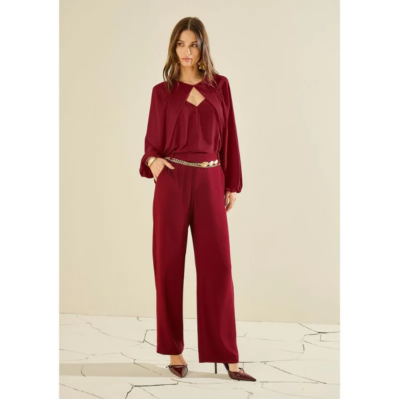 Blusa Morena Rosa Solta Decote Careca Manga Longa Padrão Vermelho PP