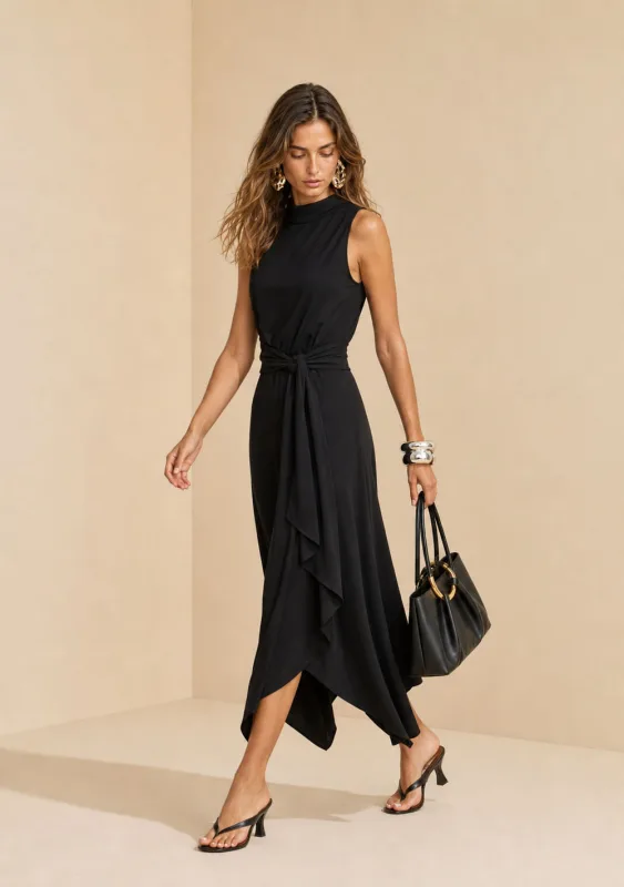 Vestido Gola Alta Midi Sonata Preto - Morena Rosa - Linhas