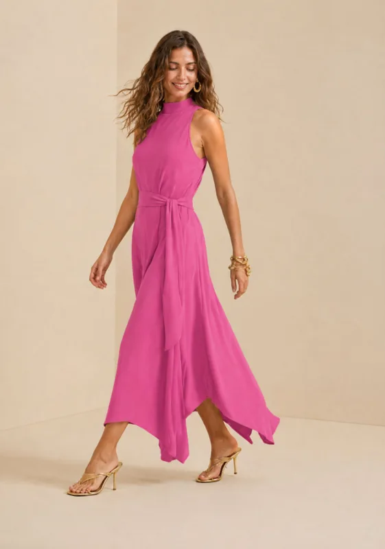 Vestido Gola Alta Midi Sonata Rosa - Morena Rosa