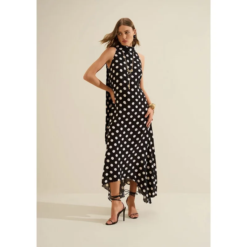 Vestido Gola Alta Midi Sonata Preto/branco M - Morena Rosa