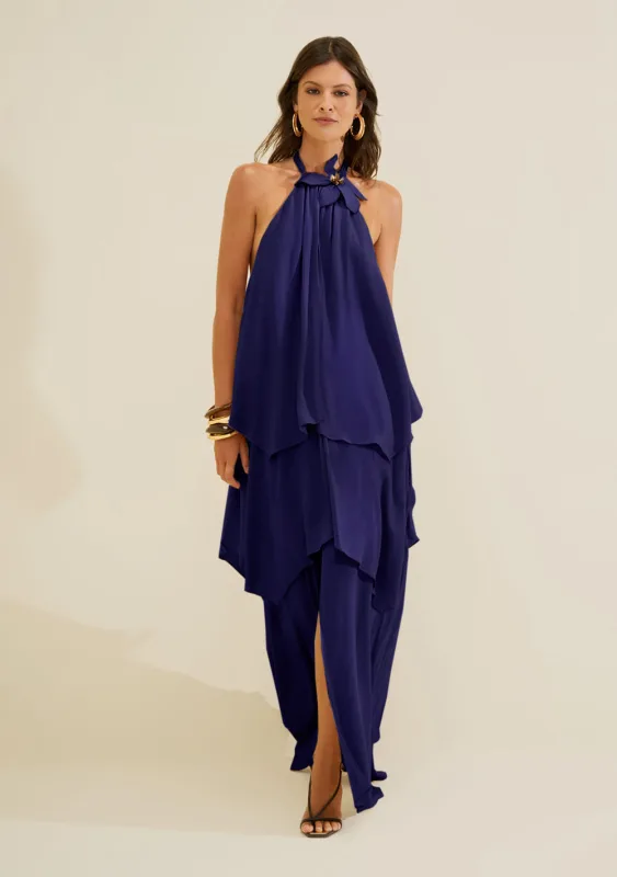 Vestido Gola Alta Aéria Azul - Morena Rosa