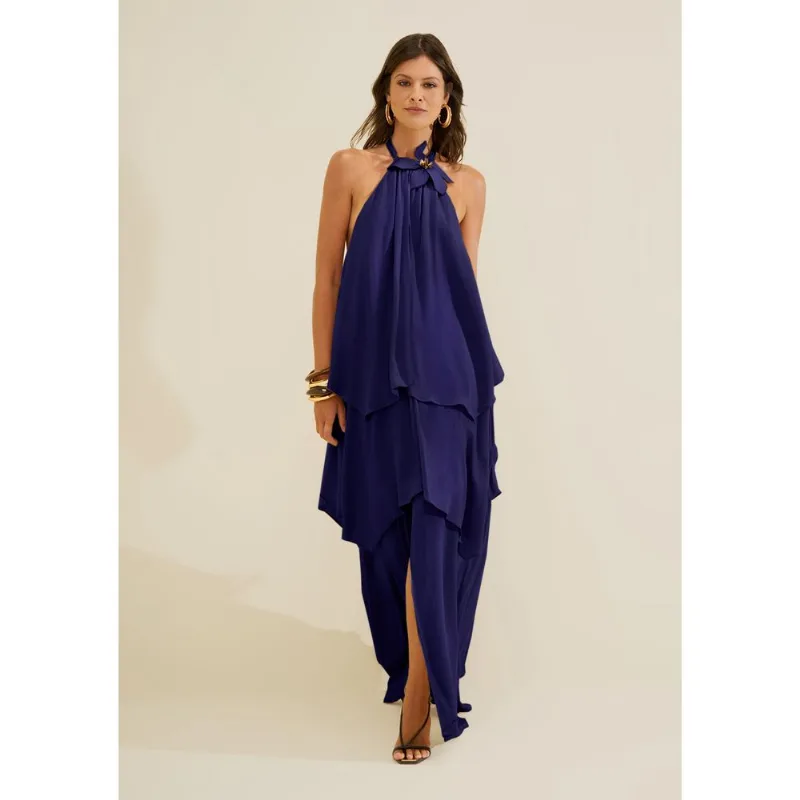 Vestido Gola Alta Aéria Azul Escuro G
