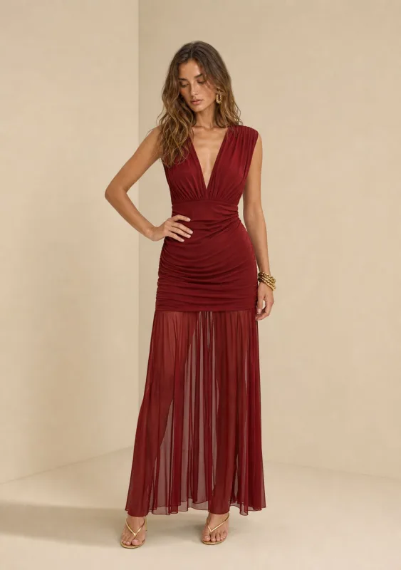 Vestido Longo Ajustado Miragem Bordo - Morena Rosa - Linhas