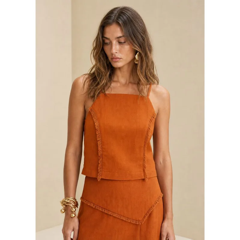 Top Decote Reto Estado Natural Laranja P