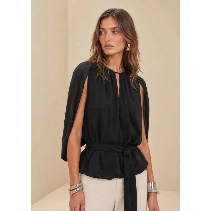 Blusa Manga Curta Flora Preto G