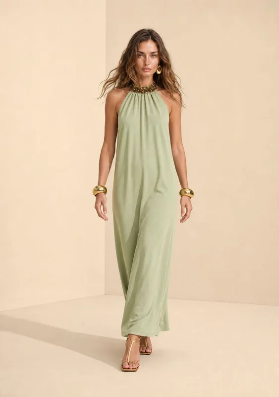 Vestido Gola Alta Flora Verde - Morena Rosa - Linhas