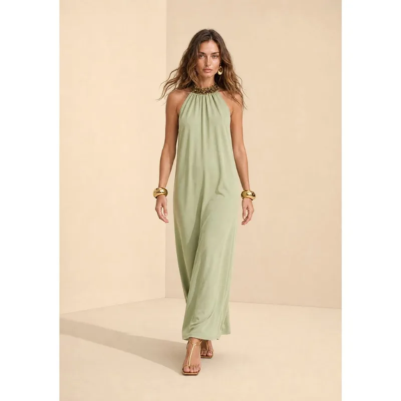 Vestido Gola Alta Flora Verde M