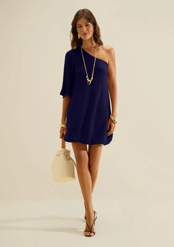Vestido Um Ombro Só Favo Azul - Morena Rosa - Linhas
