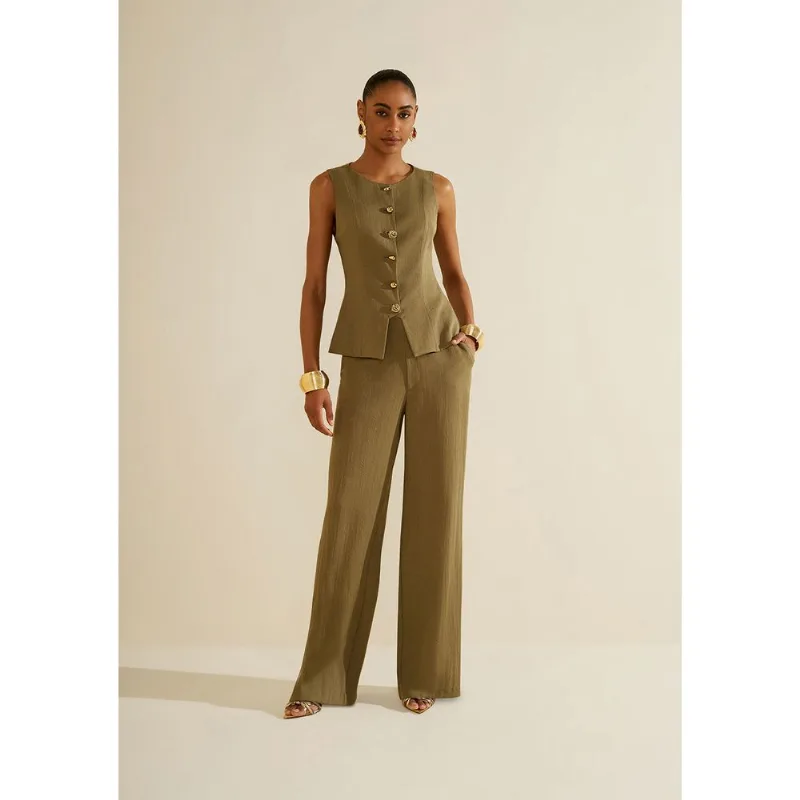 Blusa Morena Rosa Ajustada Decote Canoa Sem Manga Padrão Verde P