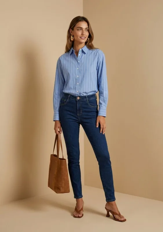 Calça Skinny Média Azul - Morena Rosa - Linhas