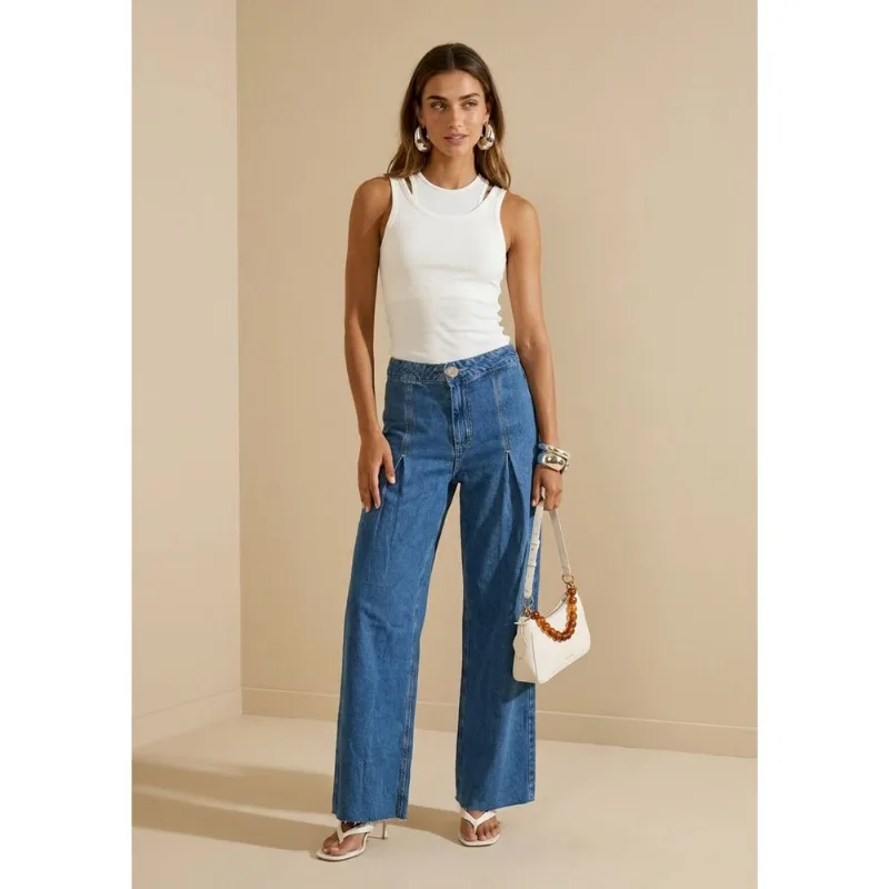 Calça Pantalona Alta Azul 36 - Morena Rosa