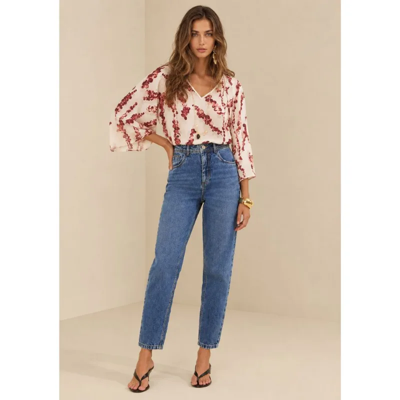 Calça Morena Rosa Mom Alta Azul 44