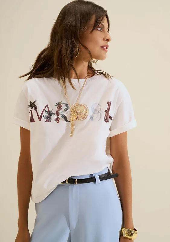 Camiseta Manga Curta Flora Off White - Morena Rosa - Linhas