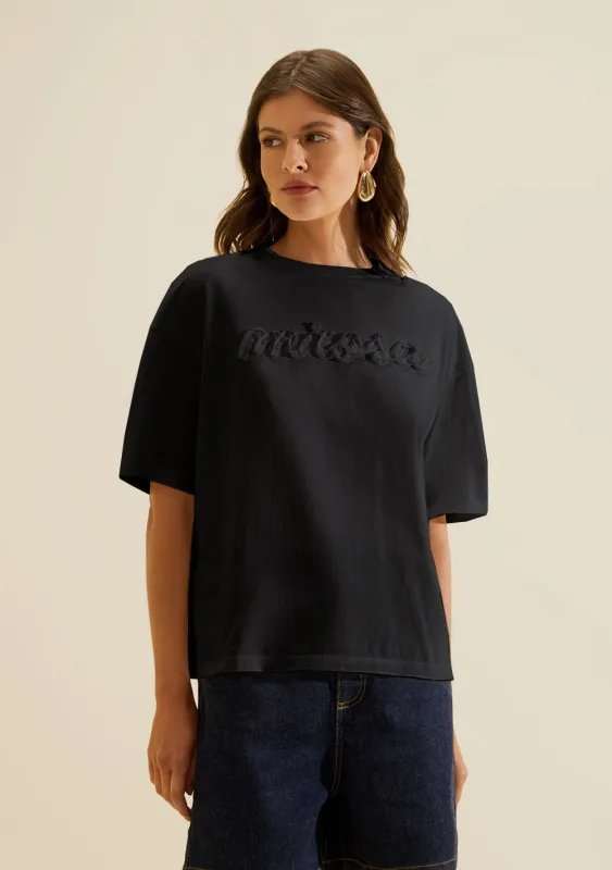 Camiseta Manga Curta Arabesca Preto - Morena Rosa - Linhas