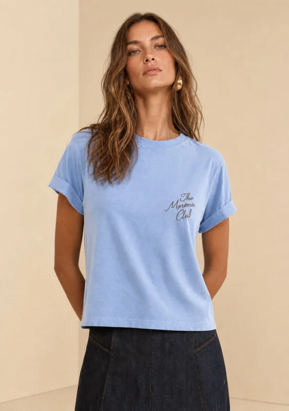 Camiseta Morena Rosa Solta Decote Careca Manga Curta Padrão Azul - Morena Rosa
