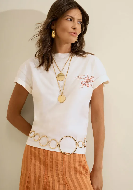Camiseta Manga Curta Moka Off White - Morena Rosa - Linhas