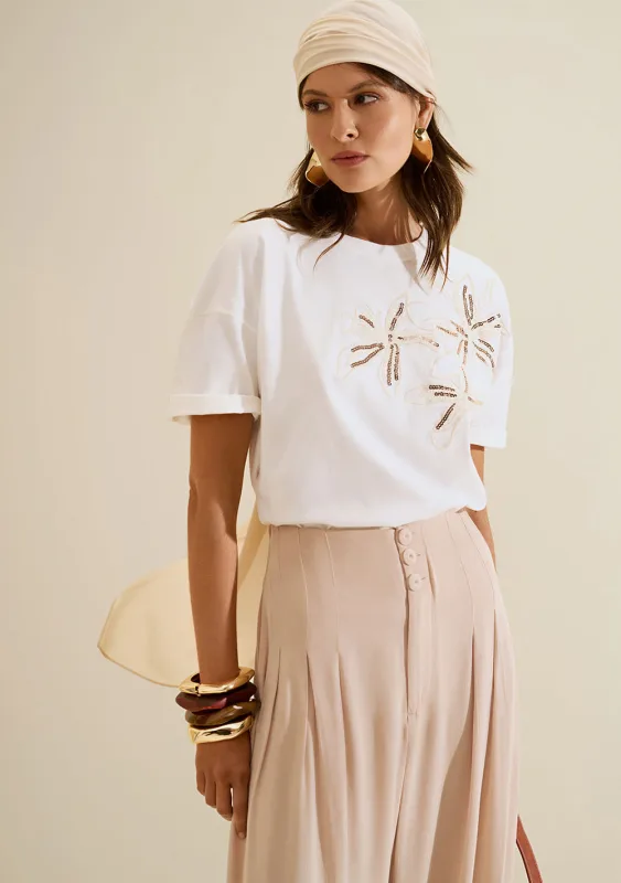 Camiseta Manga Curta Sonata Off White - Morena Rosa - Linhas