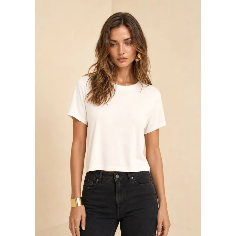Blusa Morena Rosa Solta Decote Careca Manga Curta Padrão Off White M