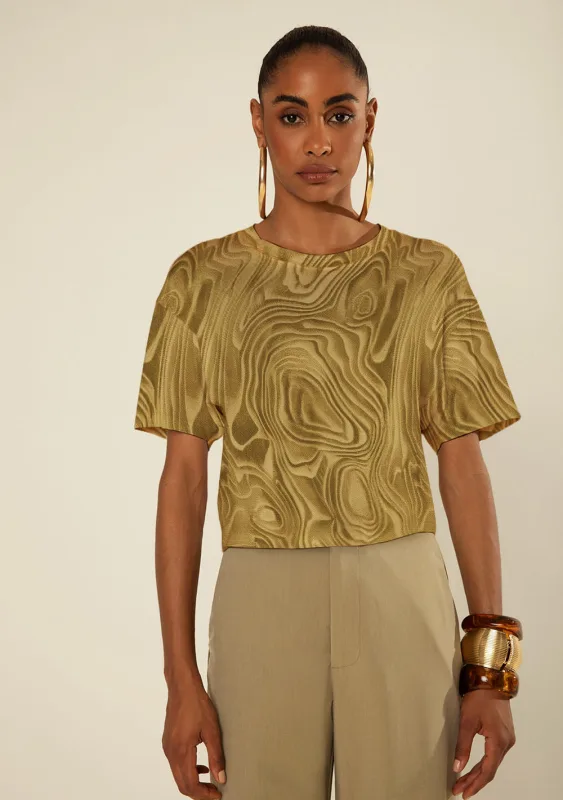 Camiseta Morena Rosa Solta Decote Careca Manga Curta Padrão Amarelo - Morena Rosa - Linhas