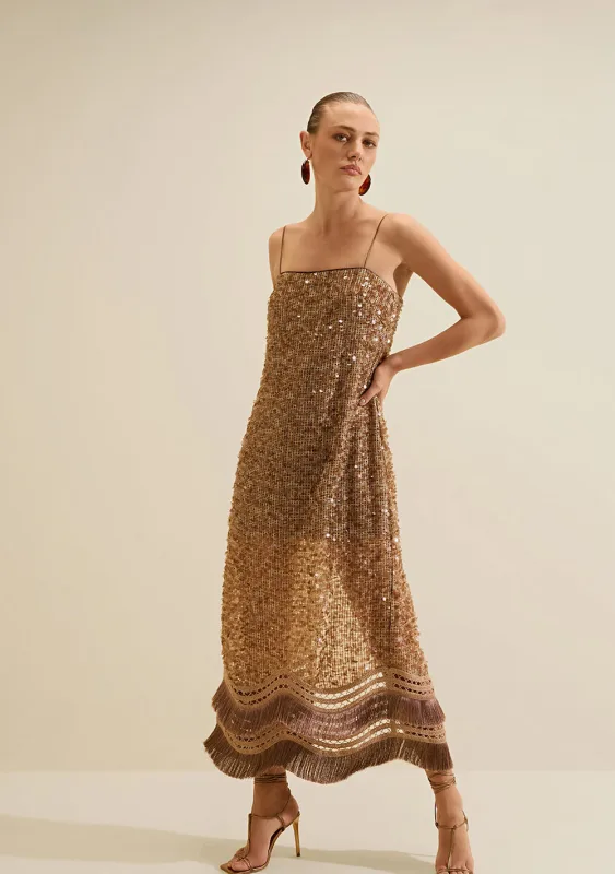 Vestido Midi Reto Umbra Marrom - Morena Rosa - Linhas