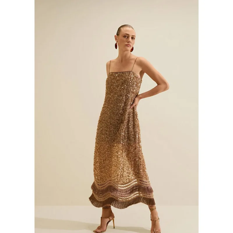 Vestido Midi Reto Umbra Marrom P