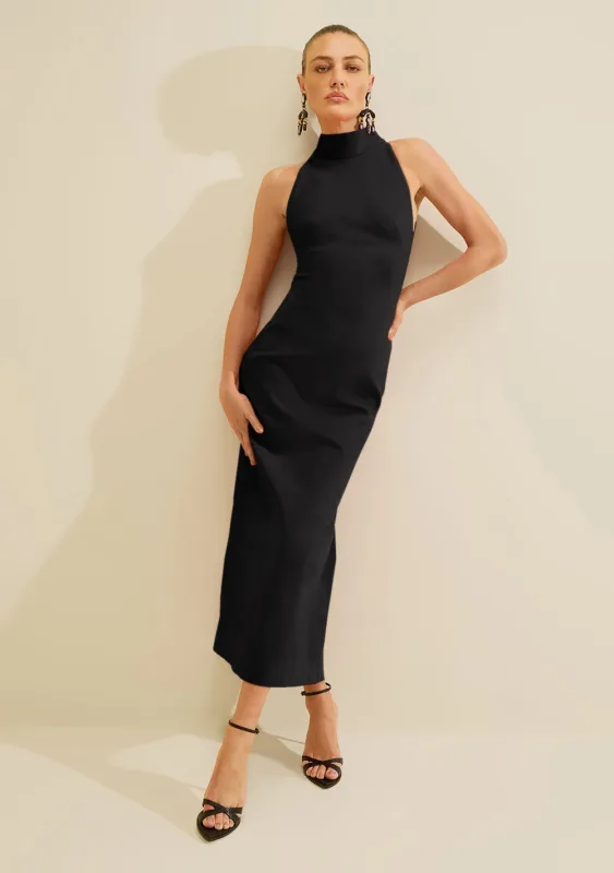 Vestido Midi Gola Alta Carmim Preto - Morena Rosa - Linhas
