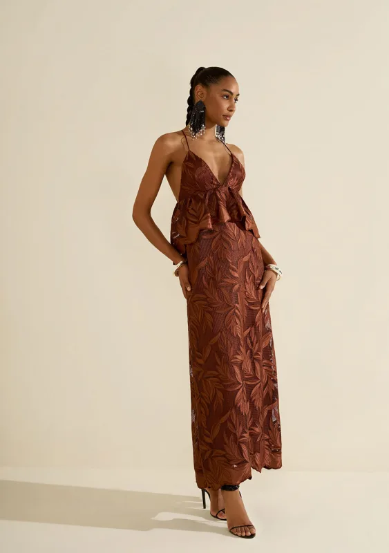 Vestido Longo Tela Sequoia Marrom - Morena Rosa