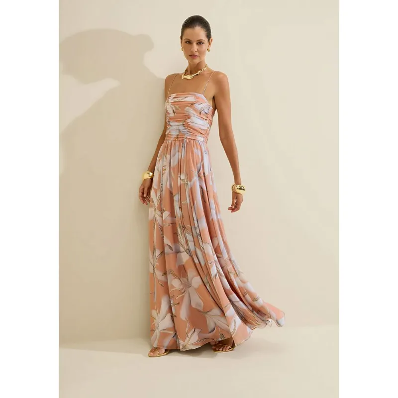Vestido Longo Alças Aurora Laranja M - Morena Rosa