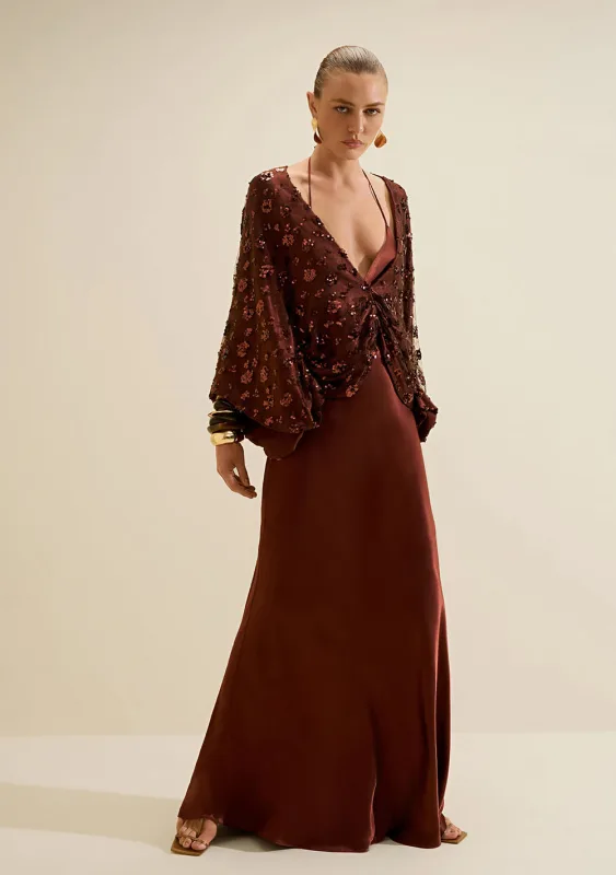 Vestido Longo Solto Cafezal Marrom - Morena Rosa - Linhas