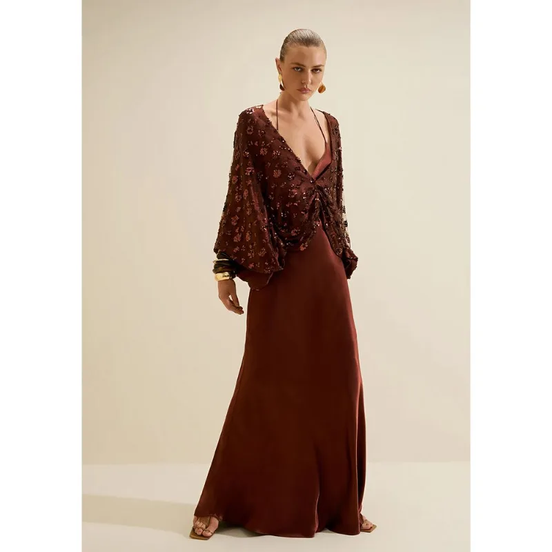 Vestido Longo Solto Cafezal Marrom G