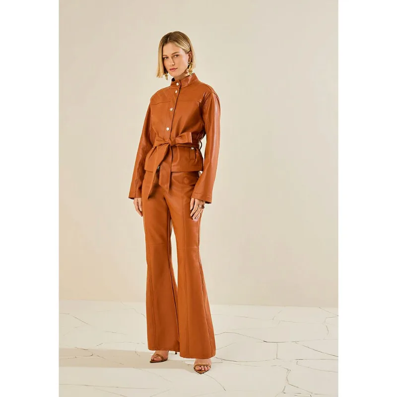 Calça Morena Rosa Flare Alta Marrom 34