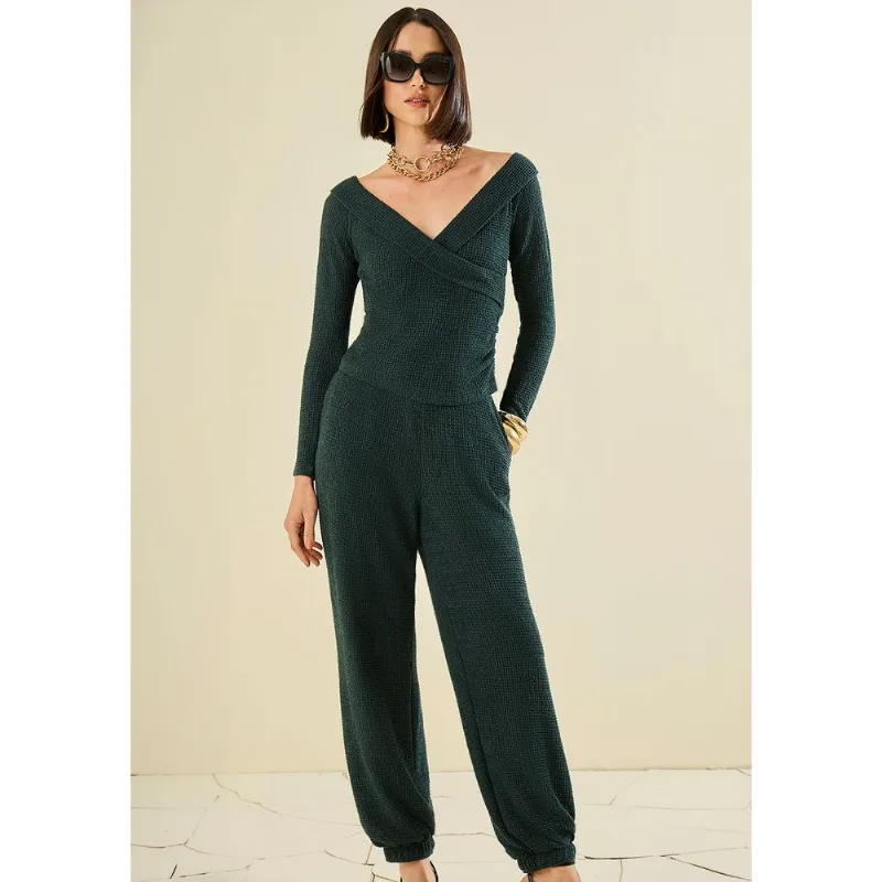 Blusa Morena Rosa Ajustada Decote Transpassado Manga Longa Padrão Verde PP