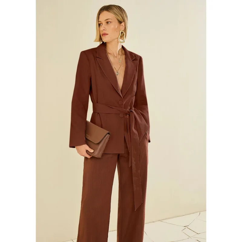 Blazer Morena Rosa Solto Manga Longa Padrão Marrom PP