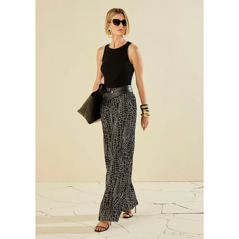 Calça Morena Rosa Pantalona Alta Preto/Branco 34