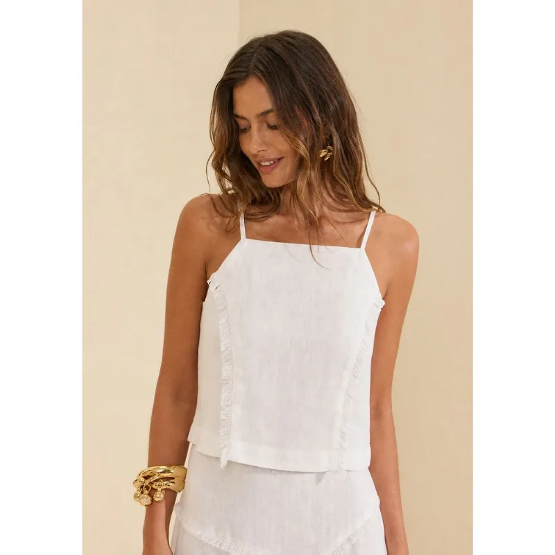 Top Decote Reto Estado Natural Off White G