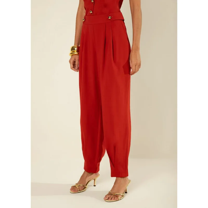 Calça Morena Rosa Cenoura Alta Vermelho 36